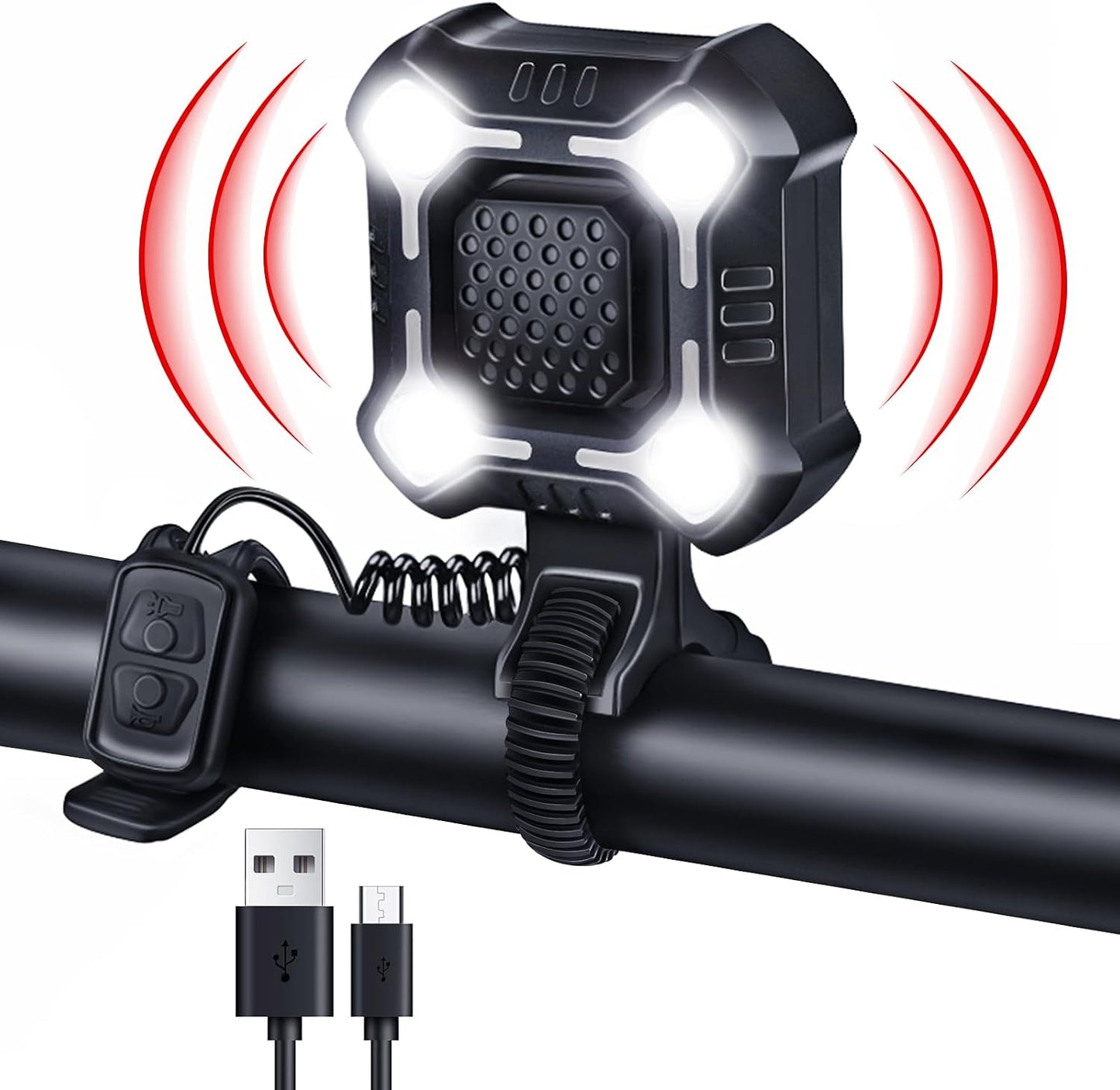 2-In-1 Bike Electric Horn with Headlight, 118Db Loud Bicycle Bell, 3 Light Modes, USB-C Rechargeable, IP65 Waterproof, DIY Customizable Ringtone Bike Bell for Mountain/Road Bike,Scooter,E-Bike