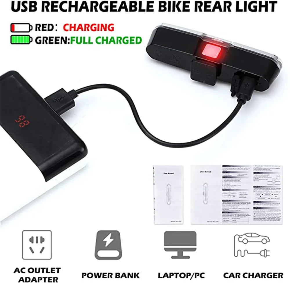 3 Color Bicycle Rear Light Rechargeable Cycling Tail Lamp Waterproof MTB Bike Warning Taillights for Running Riding Cycling