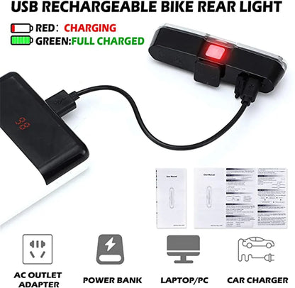 3 Color Bicycle Rear Light Rechargeable Cycling Tail Lamp Waterproof MTB Bike Warning Taillights for Running Riding Cycling