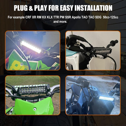 Motorcycle LED Light Bar & On-Off Switch Headlight Kit for CRF110 CRF250F KLX110 TTR110 TTR110E RM85 YZF450 60W Motocross LED Light Kit Universal for 7/8" 22Mm Handlebars Pit Dirt Bike Plug and Play
