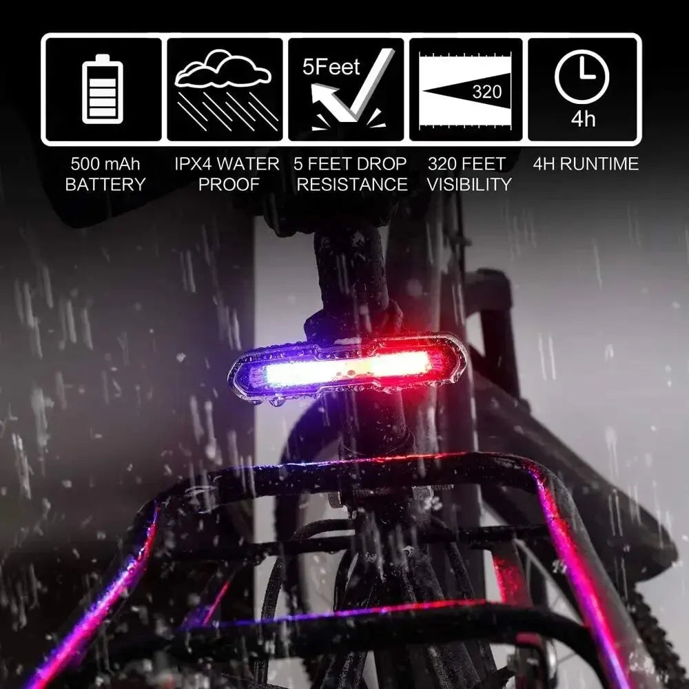 3 Color Bicycle Rear Light Rechargeable Cycling Tail Lamp Waterproof MTB Bike Warning Taillights for Running Riding Cycling