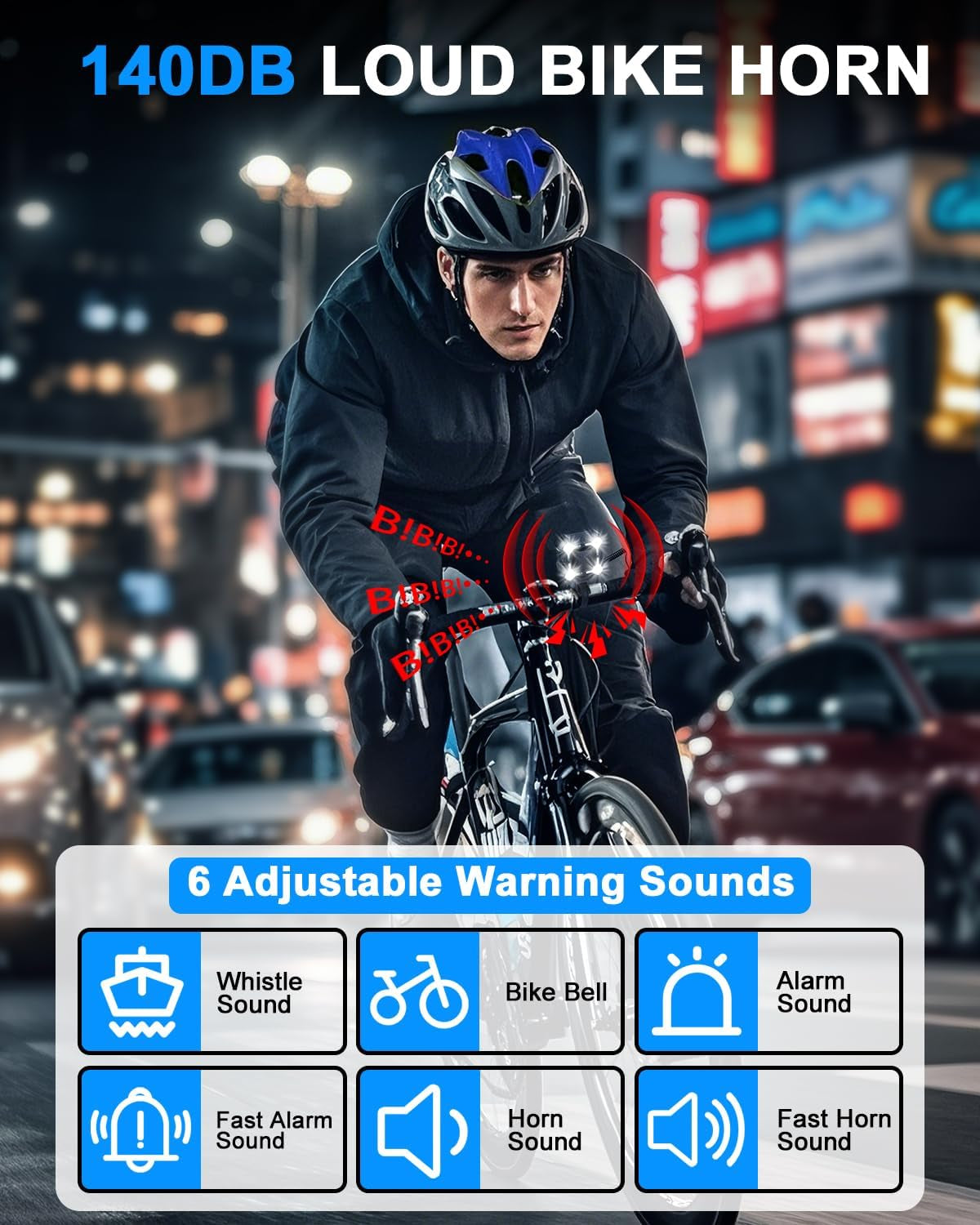 2-In-1 Bike Electric Horn with Headlight, 118Db Loud Bicycle Bell, 3 Light Modes, USB-C Rechargeable, IP65 Waterproof, DIY Customizable Ringtone Bike Bell for Mountain/Road Bike,Scooter,E-Bike