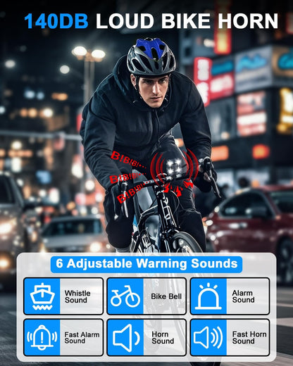 2-In-1 Bike Electric Horn with Headlight, 118Db Loud Bicycle Bell, 3 Light Modes, USB-C Rechargeable, IP65 Waterproof, DIY Customizable Ringtone Bike Bell for Mountain/Road Bike,Scooter,E-Bike
