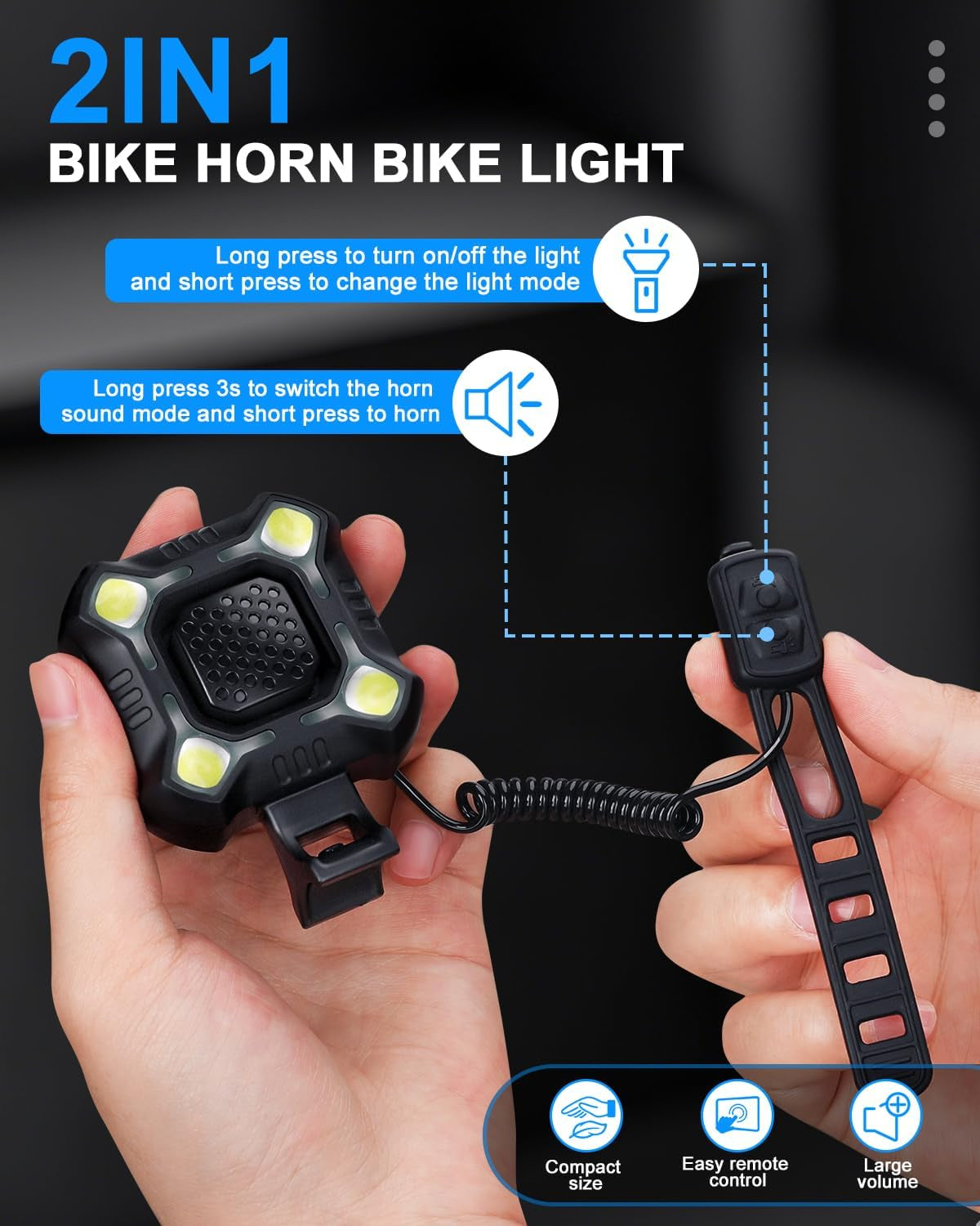 2-In-1 Bike Electric Horn with Headlight, 118Db Loud Bicycle Bell, 3 Light Modes, USB-C Rechargeable, IP65 Waterproof, DIY Customizable Ringtone Bike Bell for Mountain/Road Bike,Scooter,E-Bike