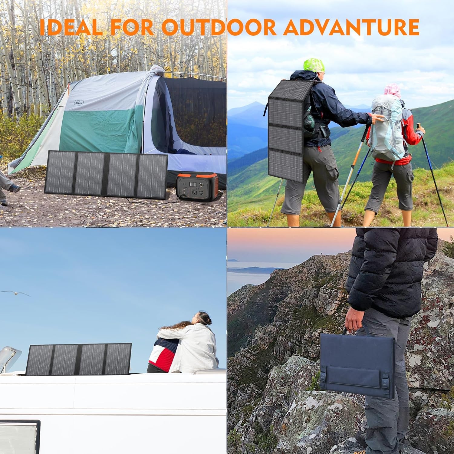 60W Solar Panel for Portable Power Station, Foldable Solar Panel with 12-18V DC Output/Usb QC3.0/USB C(10 Changeable DC Adapters), Portable Solar Panels for Camping, Home, Travel, Rv