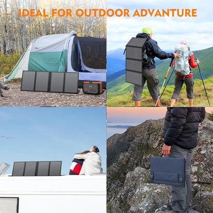 60W Solar Panel for Portable Power Station, Foldable Solar Panel with 12-18V DC Output/Usb QC3.0/USB C(10 Changeable DC Adapters), Portable Solar Panels for Camping, Home, Travel, Rv