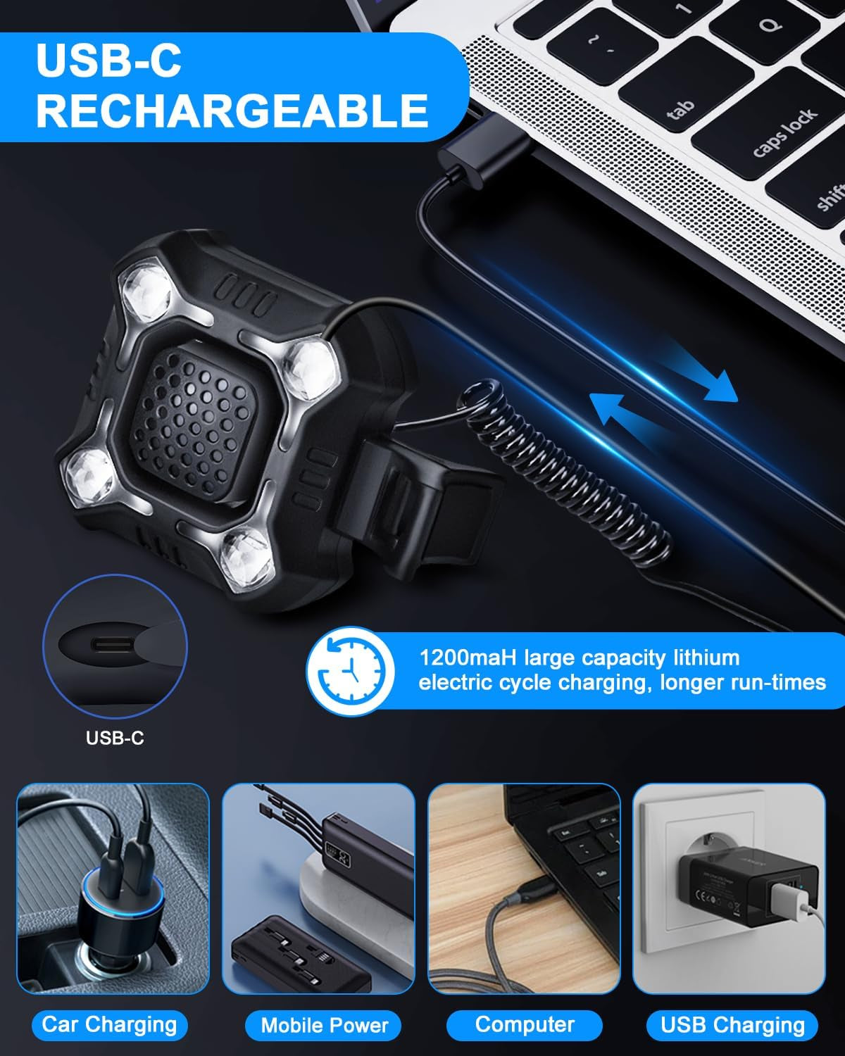2-In-1 Bike Electric Horn with Headlight, 118Db Loud Bicycle Bell, 3 Light Modes, USB-C Rechargeable, IP65 Waterproof, DIY Customizable Ringtone Bike Bell for Mountain/Road Bike,Scooter,E-Bike